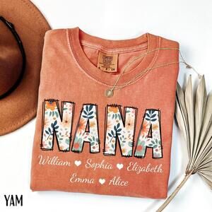 Nana Shirt With Grandkids Names, Floral Nana T-Shirt